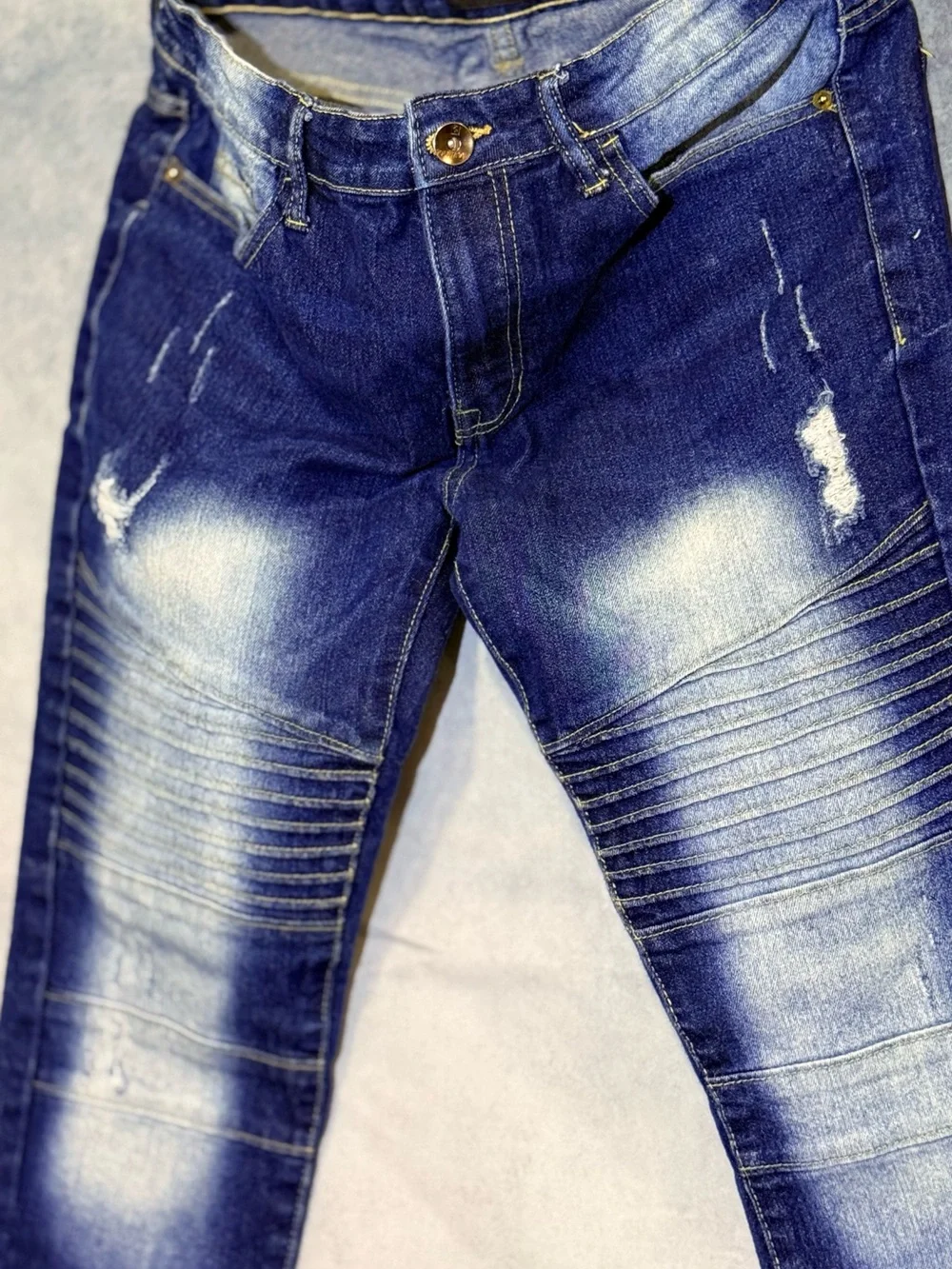 South Pole Men’s Blue Moto Ribbed Skinny Jeans